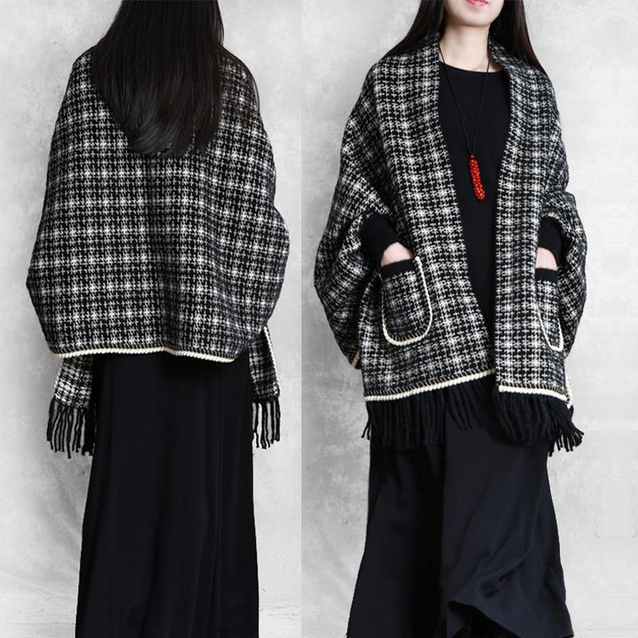 Drune | Strickwaren trendige Plus Size schwarze Batwing Ärmel Fransen Strickmäntel