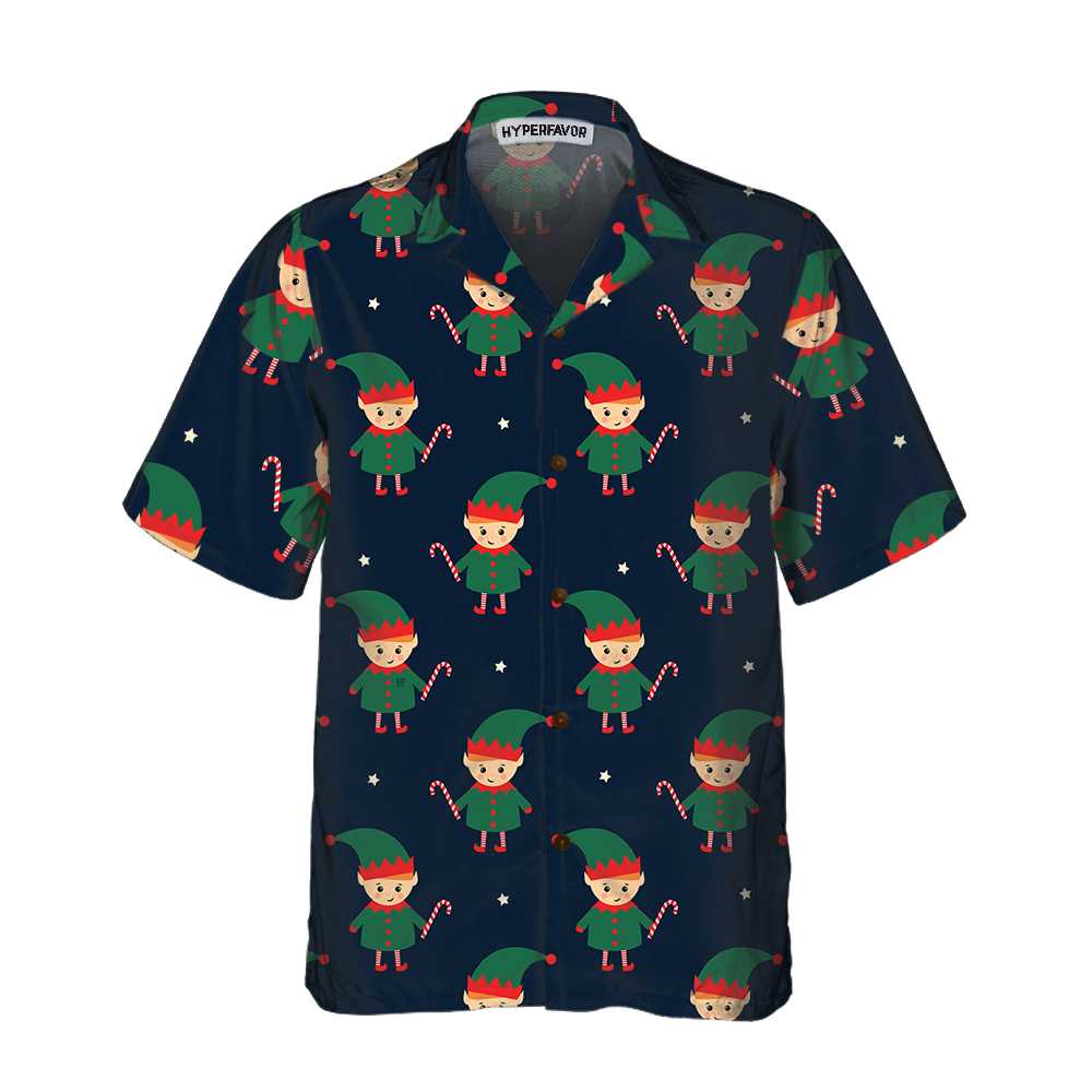 Drune | Süßer Elf mit Zuckerstangen-Hawaiihemd, lustiges Elf-Weihnachtsshirt, beste Weihnachtsgeschenkidee