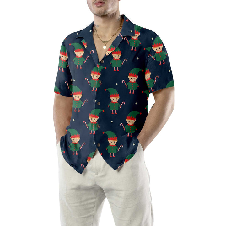 Drune | Süßer Elf mit Zuckerstangen-Hawaiihemd, lustiges Elf-Weihnachtsshirt, beste Weihnachtsgeschenkidee