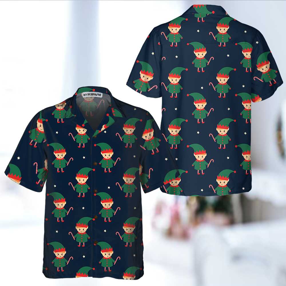 Drune | Süßer Elf mit Zuckerstangen-Hawaiihemd, lustiges Elf-Weihnachtsshirt, beste Weihnachtsgeschenkidee