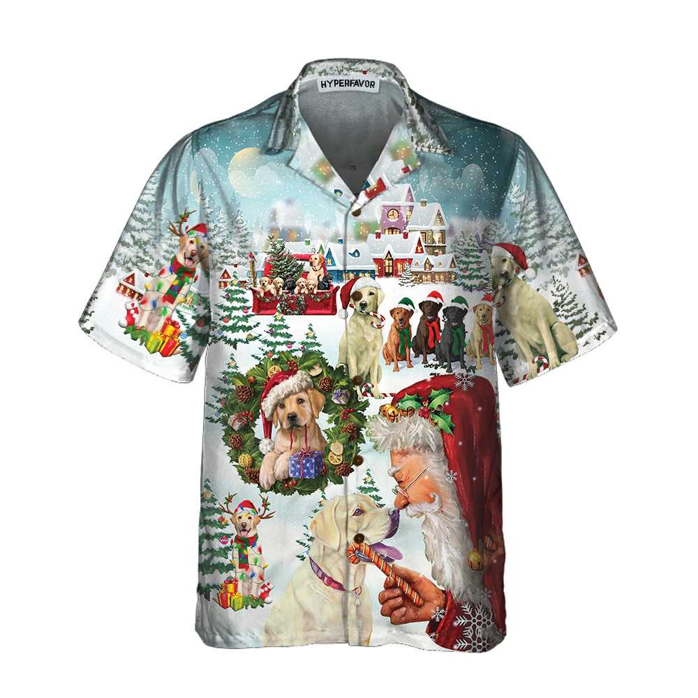 Drune | Süße Labrador Hunde feiern Weihnachten Hawaiian Shirt, lustiges Labrador Shirt, bestes Weihnachtsgeschenk