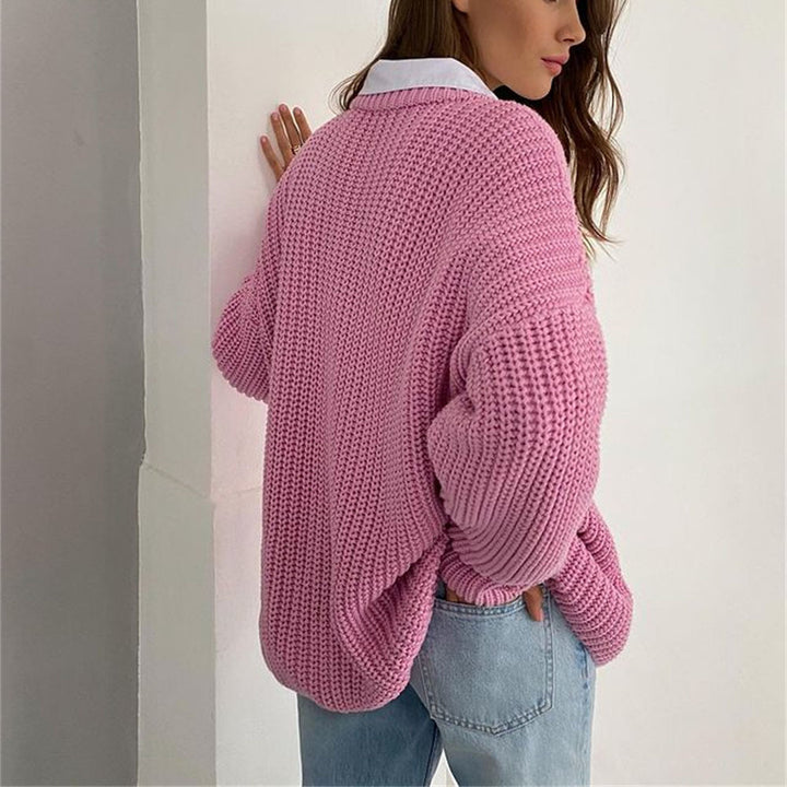 Drune – Modischer Strickpullover in Uni mit Rundhalsausschnitt