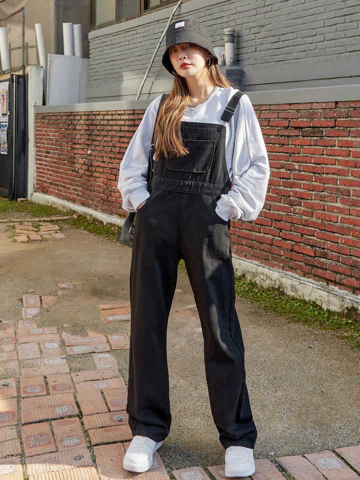 Drune | Schräge Tasche Denim Latzhose ohne Sweatshirt