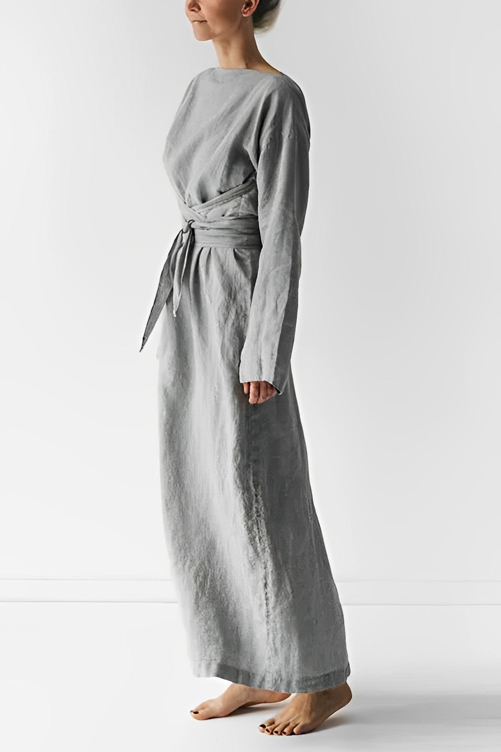 Drune - Leinen Wickel Maxikleid
