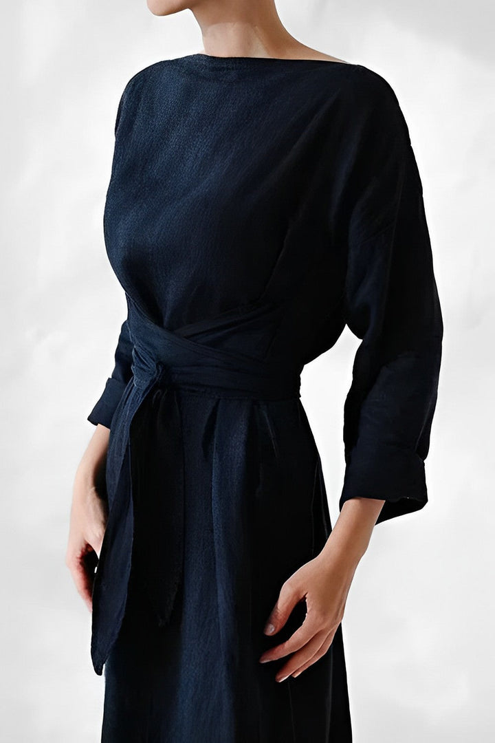 Drune - Leinen Wickel Maxikleid
