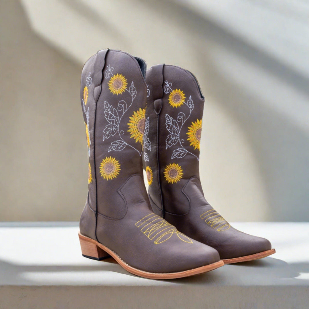 Drune | Hohe Cowboystiefel Mit Sonnenblumendruck