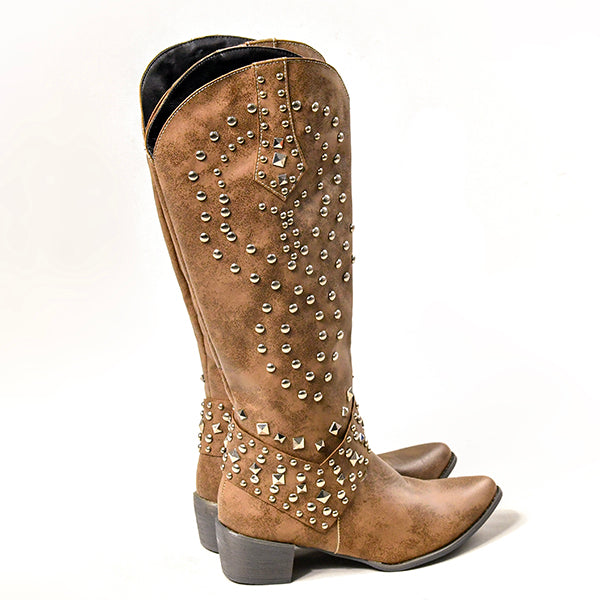 Lilybell - Hohe Stiefel mit Metallic-Nieten und abgeschnittenem Absatz
