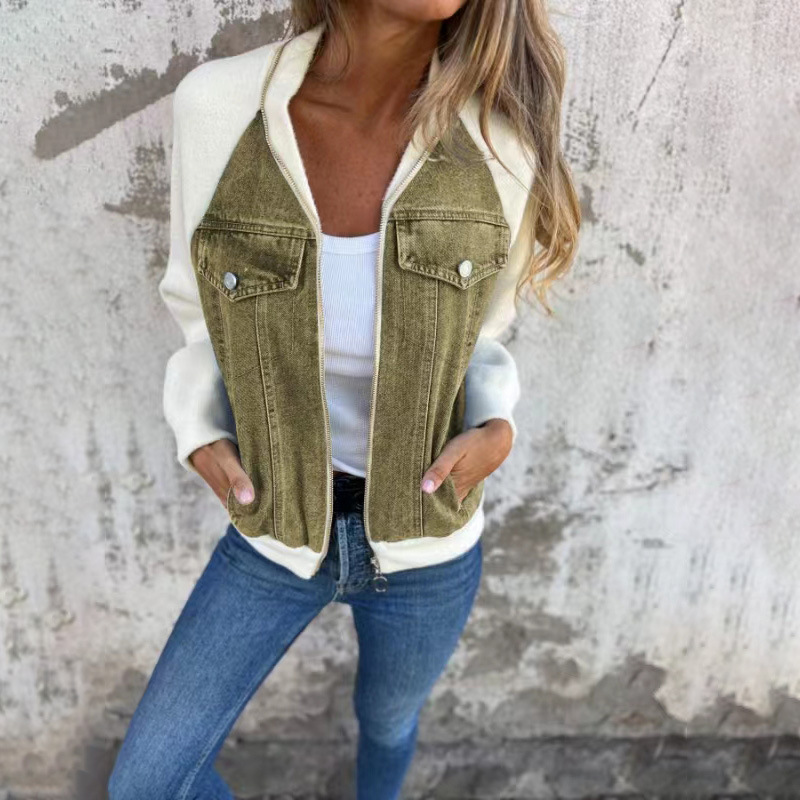 Drune | Jacke mit Denim,Front und Strickärmeln, Casual