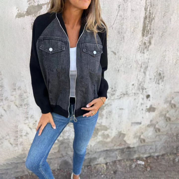 Drune | Jacke mit Denim,Front und Strickärmeln, Casual
