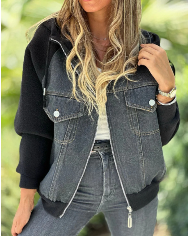 Drune | Übergangsjacke mit Denimfront und Kapuze, Lässig