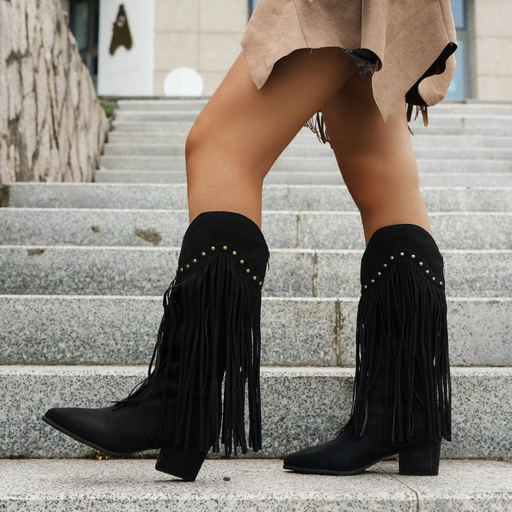 Spitz zulaufende rutschfeste kniehohe Cowboystiefel Drune