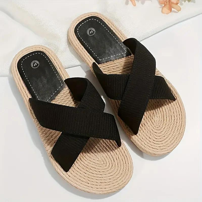Drune | Pantoletten Slip On Cross Bands Schuhe für den Sommer Flache Sandalen