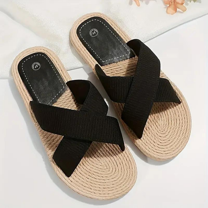 Drune | Pantoletten Slip On Cross Bands Schuhe für den Sommer Flache Sandalen