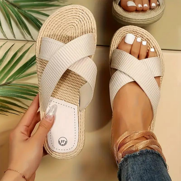 Drune | Pantoletten Slip On Cross Bands Schuhe für den Sommer Flache Sandalen