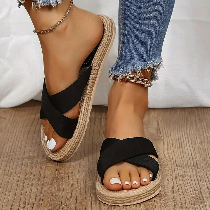 Drune | Pantoletten Slip On Cross Bands Schuhe für den Sommer Flache Sandalen