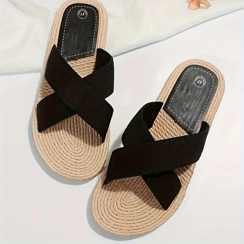 Drune | Pantoletten Slip On Cross Bands Schuhe für den Sommer Flache Sandalen