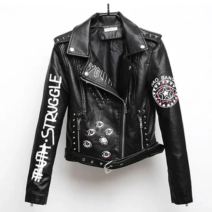 Drune | Elegante Vintage-Motorrad-Lederjacke mit Faux für Frauen - Perfekt für lässige Tage