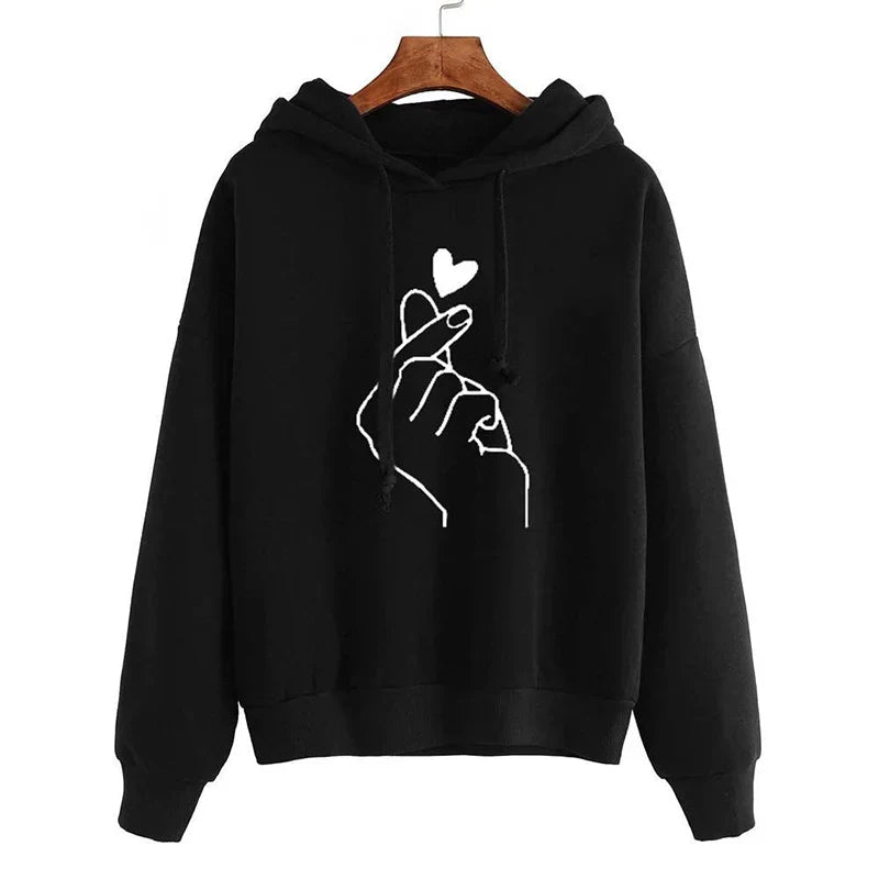 Drune | Damen Hoodie aus Fleece mit Fingerherz-Motiv