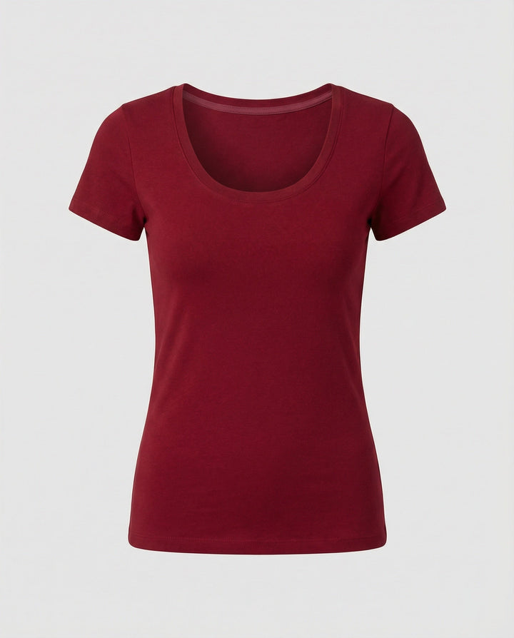 Damen T-Shirt U-Ausschnitt Slim-Fit Kurzarm Basic Crop Top