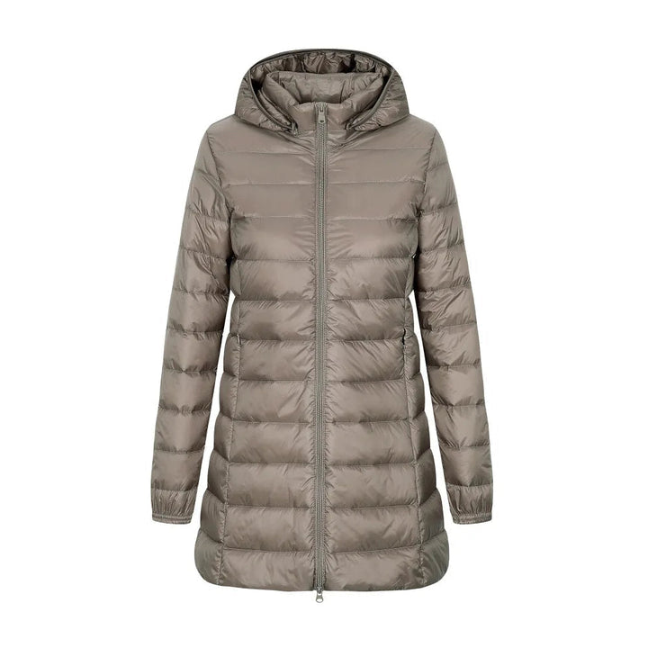 Drune | Lange gesteppte Damenjacke mit Kapuze Yvette