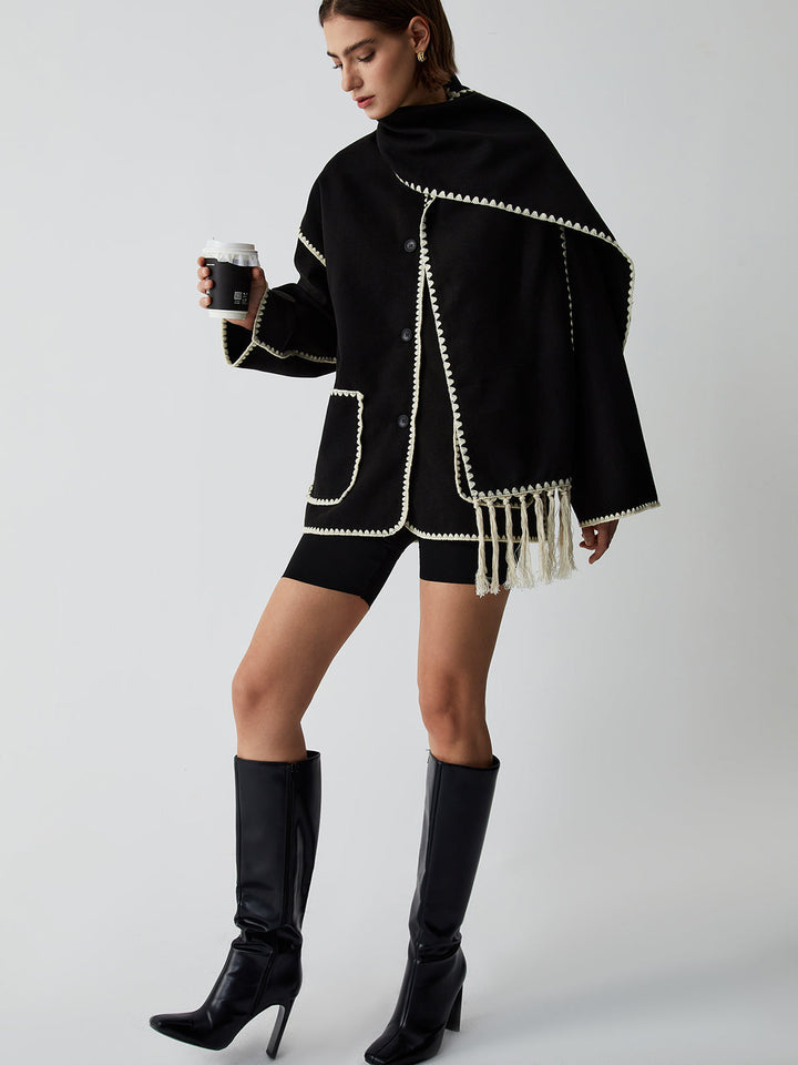 Drune | Damenjacke mit kontrastierenden Paspeln und eleganter Schal Alesha