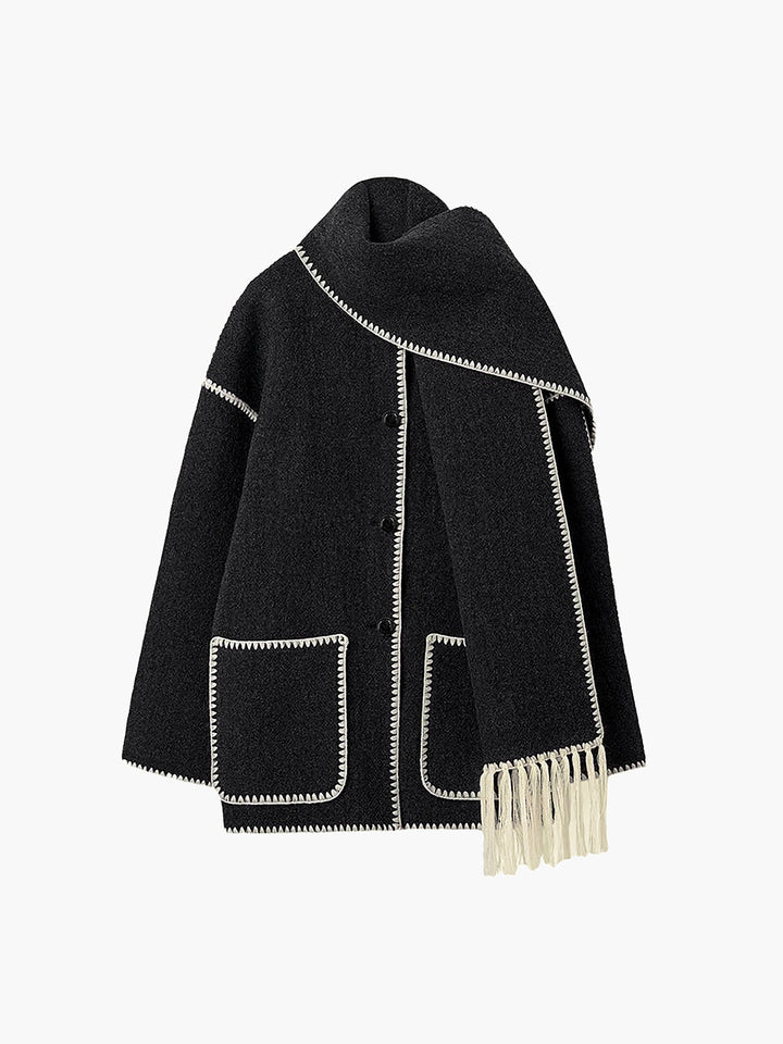 Drune | Damenjacke mit kontrastierenden Paspeln und eleganter Schal Alesha
