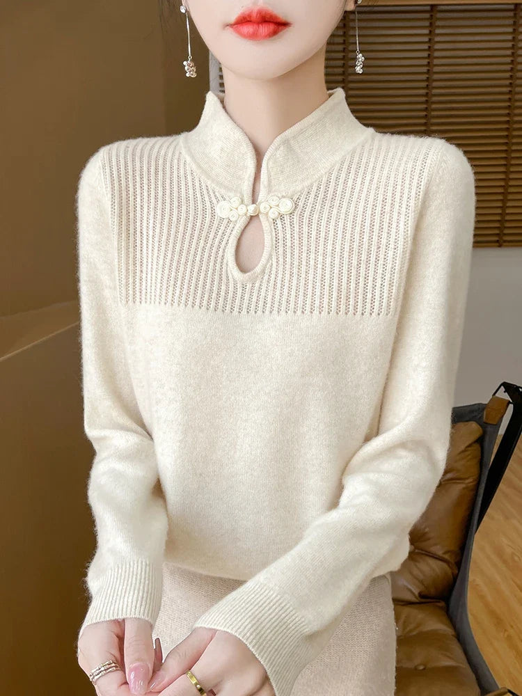 Drune | Damenpullover aus Merinowolle mit Mandarin-Kragen