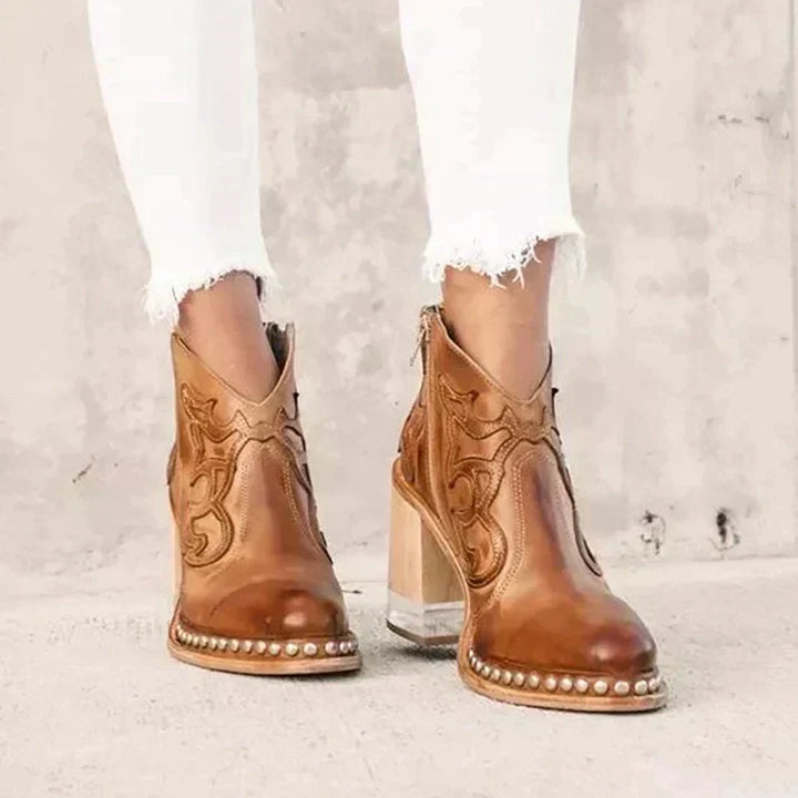 Bestickte Stiefel mit Blockabsatz und seitlichem Reißverschluss Drune