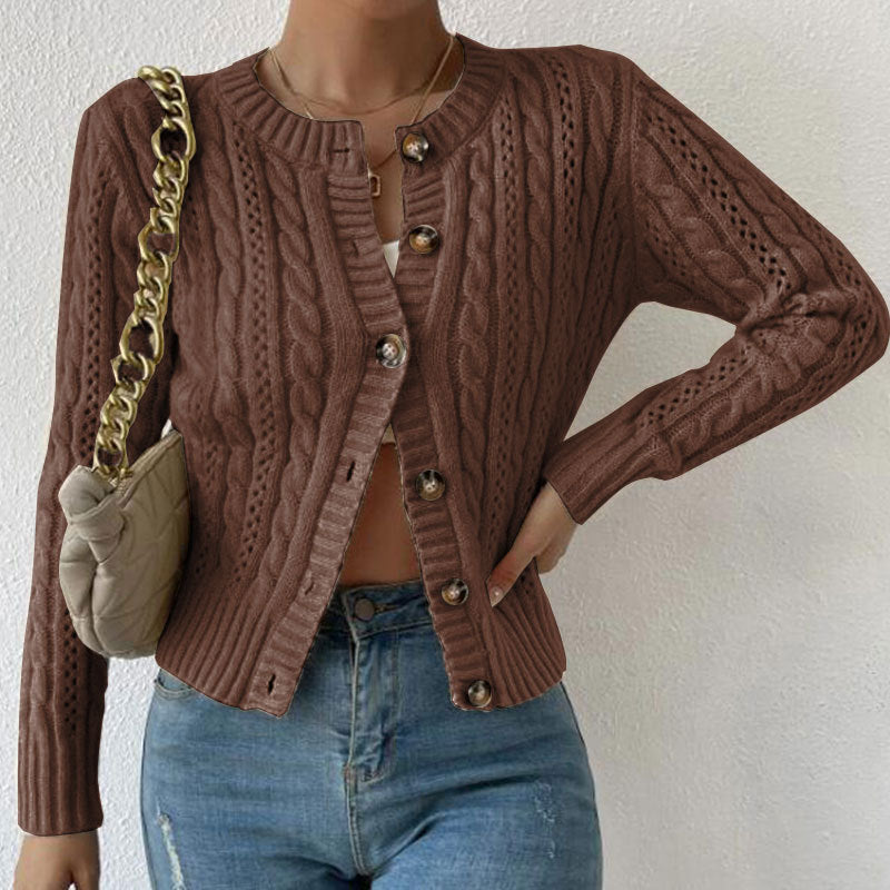 Drune | Damen Strickcardigan mit Kabelmuster und Knopfverschluss