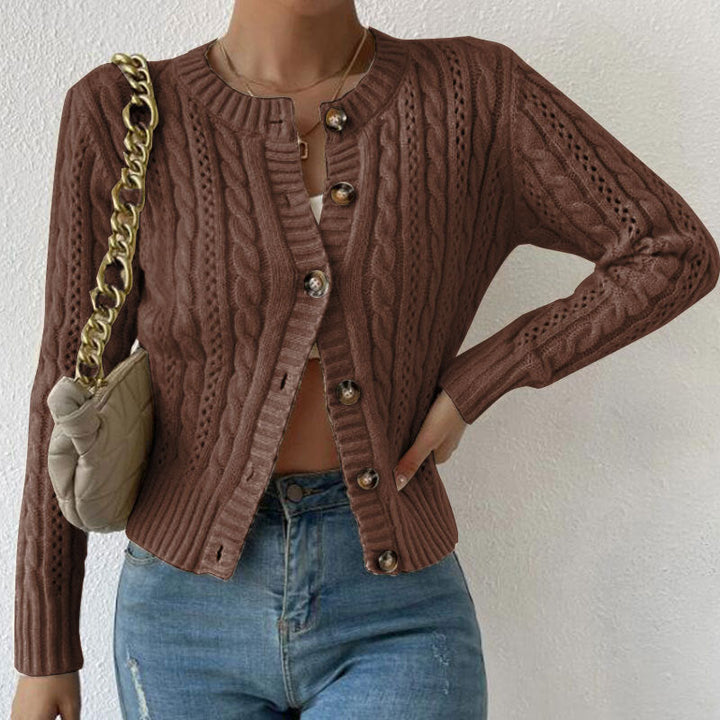 Drune | Damen Strickcardigan mit Kabelmuster und Knopfverschluss