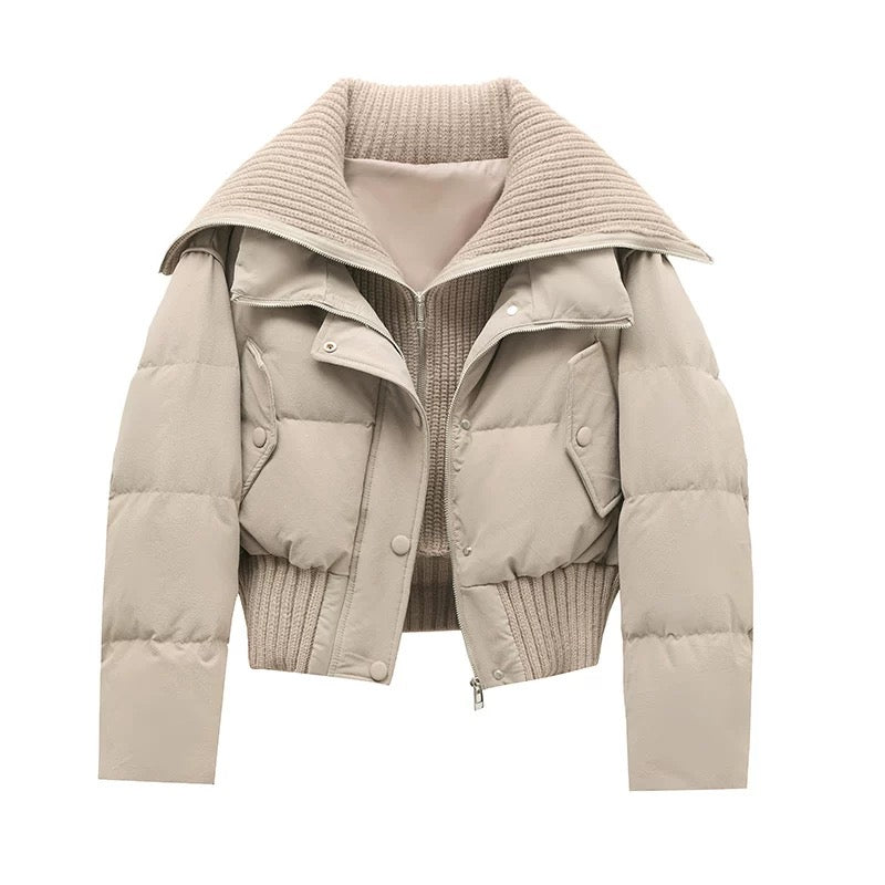 Drune | Damen Kurze Puffer Winterjacke Gepolstert mit Rippstrickkragen