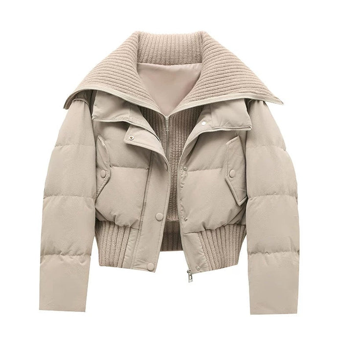 Drune | Damen Kurze Puffer Winterjacke Gepolstert mit Rippstrickkragen