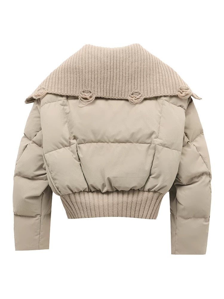 Drune | Damen Kurze Puffer Winterjacke Gepolstert mit Rippstrickkragen