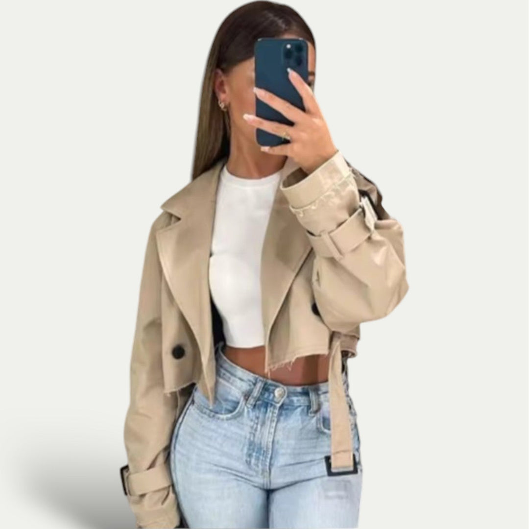 Drune | Damen Kurzer Trenchcoat mit Gürtel und Reverskragen