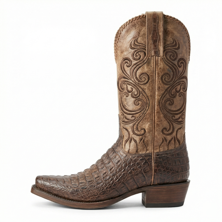 Drune | Westernstiefel - Geprägtes Leder mit Blockabsatz