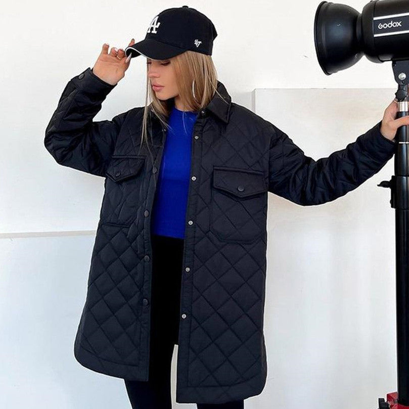 Drune | Damen Wattierte Winterjacke mit Langen Ärmeln und Druckknöpfen
