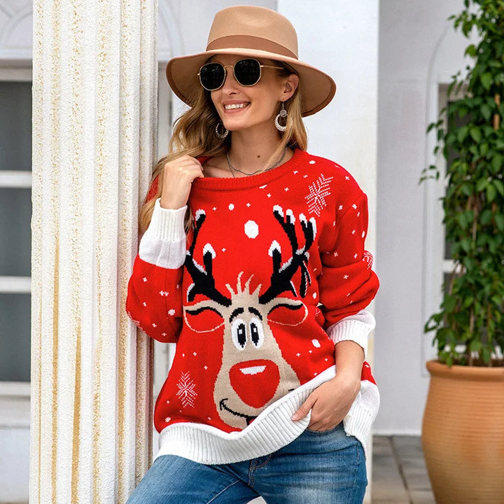Drune | Strickpullover für Damen - Weiche Passform & Festliches Weihnachtsmuster für den Winter