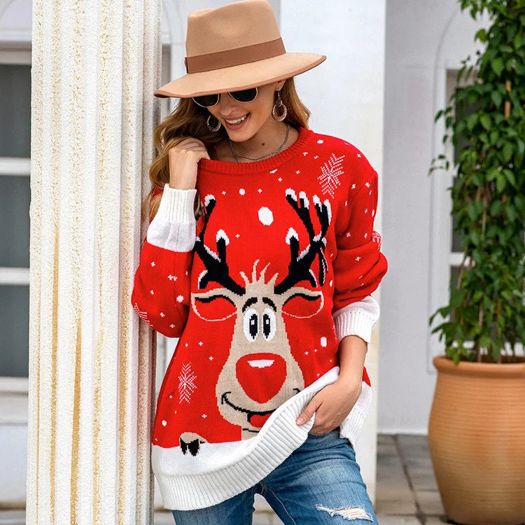 Drune | Strickpullover für Damen - Weiche Passform & Festliches Weihnachtsmuster für den Winter