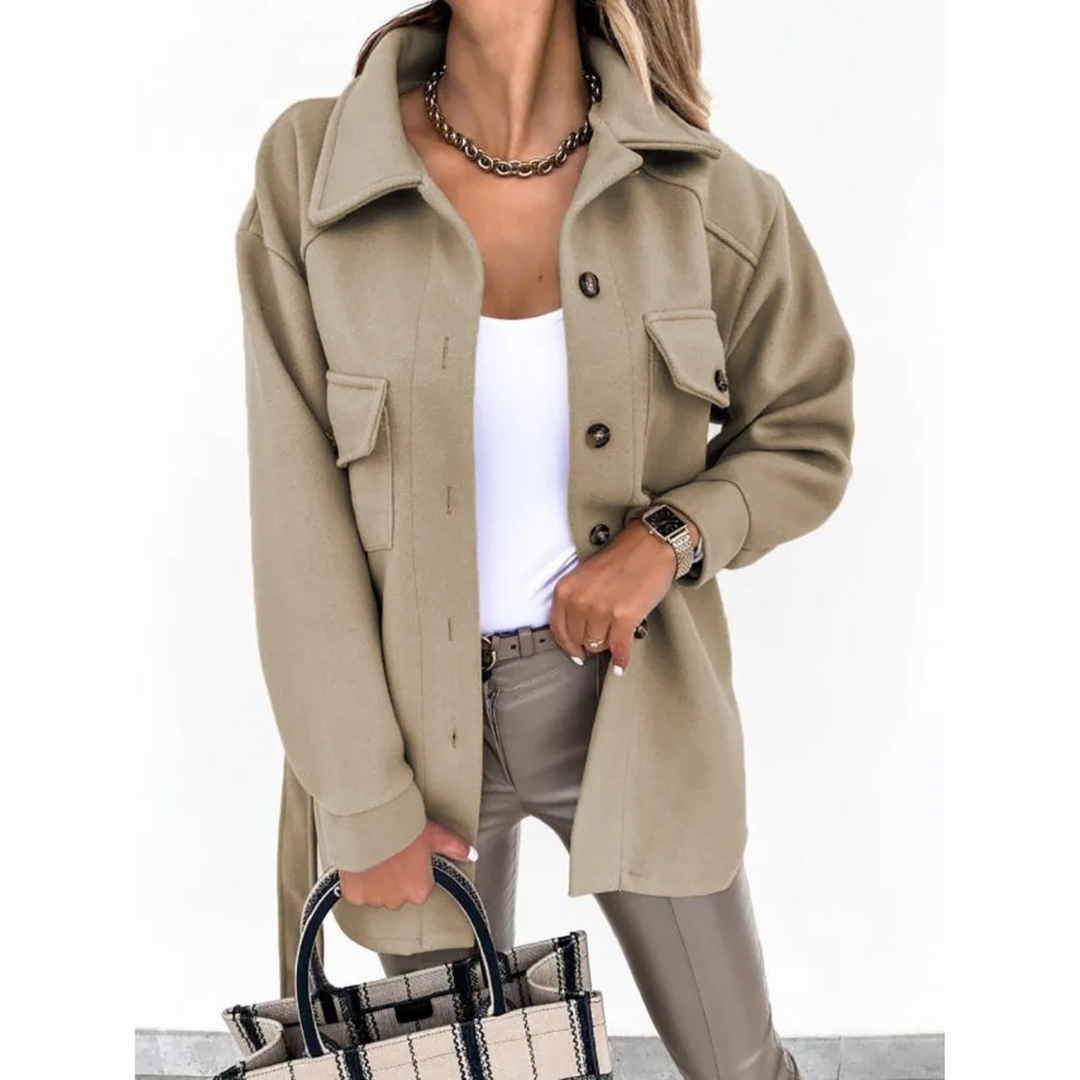 Drune | Knopfverschluss Kragen Jacke mit Gürtel Sommerjacke