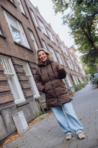 Drune | Futter mit Kapuze Halblang Pufferjacke Winterjacke für Damen