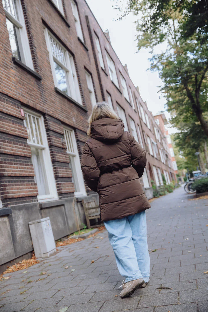 Drune | Futter mit Kapuze Halblang Pufferjacke Winterjacke für Damen