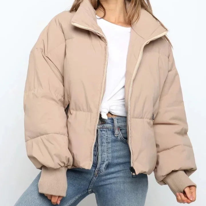 Drune | Damen Gewatteete Pufferjacke mit Stehkragen und Schräge Reißverschlusstaschen