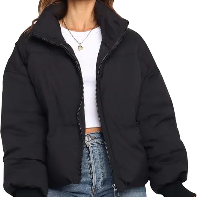 Drune | Damen Gewatteete Pufferjacke mit Stehkragen und Schräge Reißverschlusstaschen