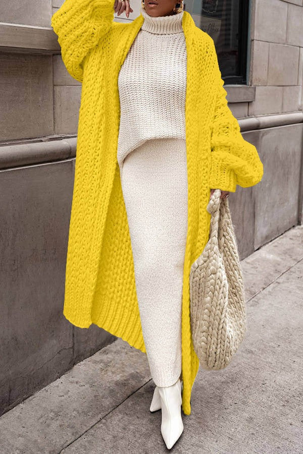 Drune | Damen Oversized Gestrickter Cardigan Aus Wolle mit Langer Offener Vorderseite