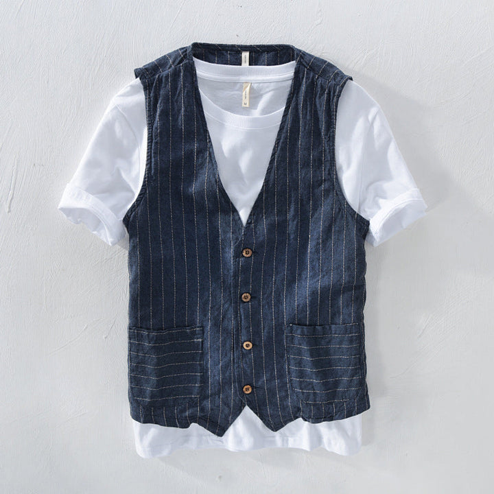 Herren Weste Gestreift Leinen-Look