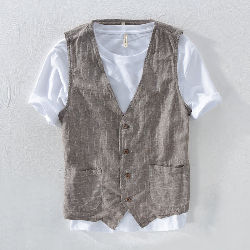Herren Weste Gestreift Leinen-Look