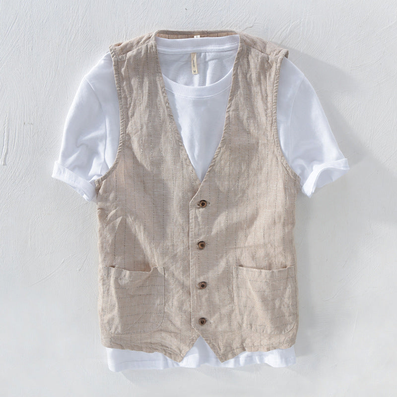 Herren Weste Gestreift Leinen-Look
