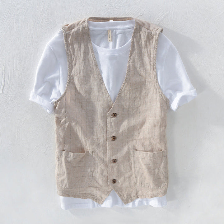 Herren Weste Gestreift Leinen-Look