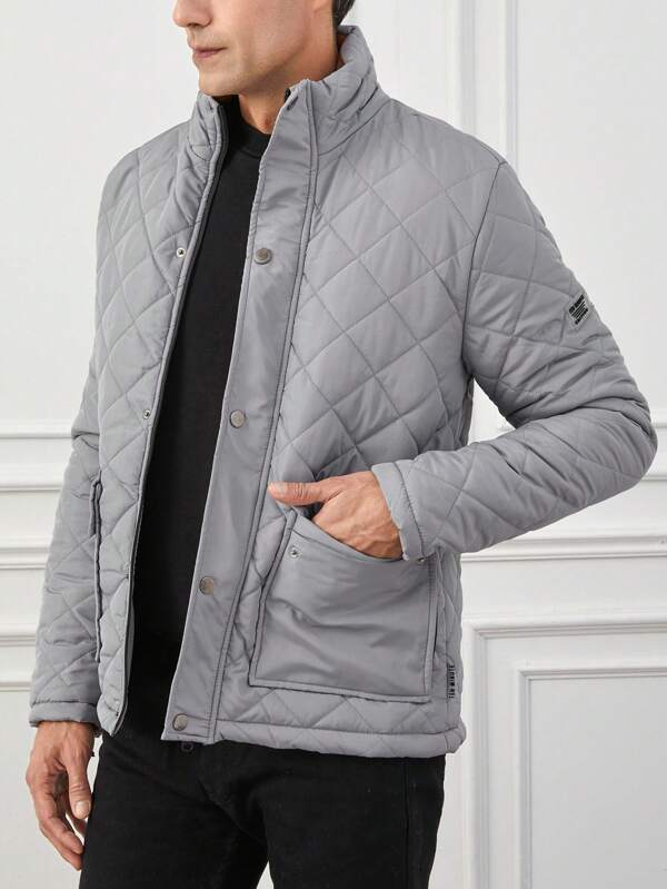 Drune | Steppdesign Mit Kariertem Muster Hoher Kragen Reißverschluss Und Knopfverschluss Slim Fit