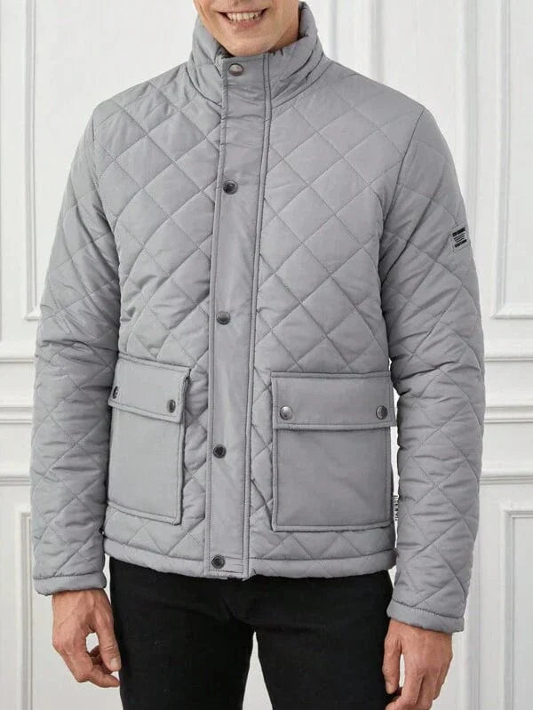Drune | Steppdesign Mit Kariertem Muster Hoher Kragen Reißverschluss Und Knopfverschluss Slim Fit
